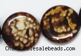CAB630 15.5 inches 25mm flat round leopard skin agate beads wholesale