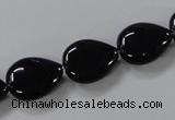 CAB746 15.5 inches 12*16mm flat teardrop black agate gemstone beads