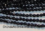 CAB781 15.5 inches 3mm faceted round black agate gemstone beads