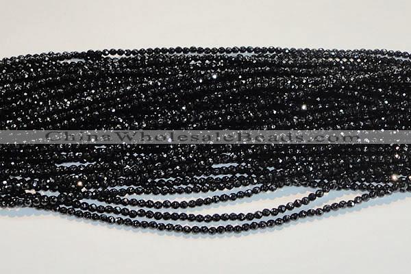 CAB781 15.5 inches 3mm faceted round black agate gemstone beads