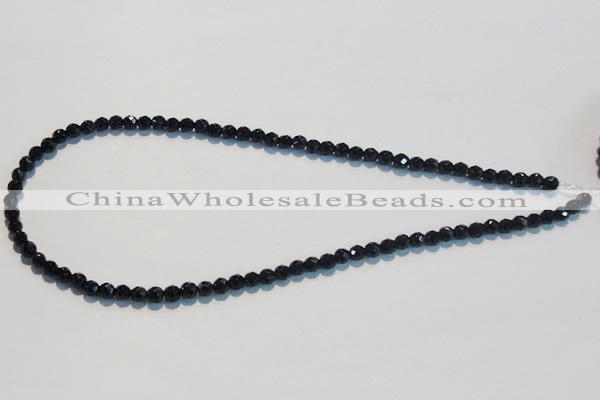 CAB783 15.5 inches 5mm faceted round black agate gemstone beads