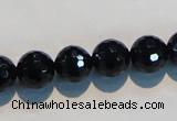 CAB784 15.5 inches 12mm faceted round black agate gemstone beads