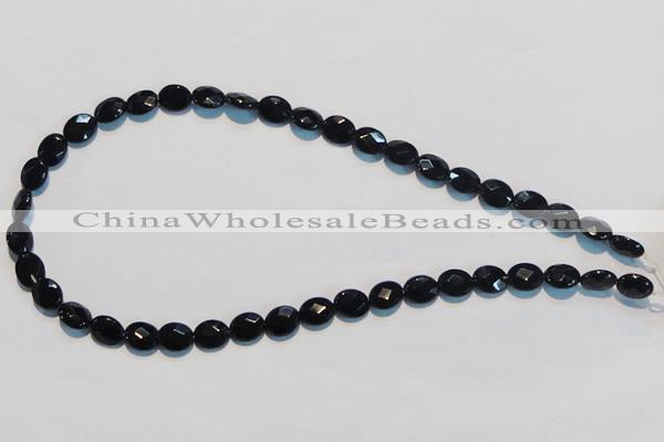 CAB806 15.5 inches 8*10mm faceted oval black gemstone agate beads