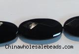 CAB808 15.5 inches 15*30mm faceted oval black gemstone agate beads