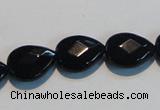 CAB812 15.5 inches 12*15mm faceted & flat teardrop black agate beads