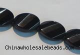 CAB815 15.5 inches 13*18mm faceted & twisted oval black agate beads