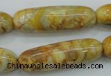 CAB939 15.5 inches 13*40mm rice yellow crazy lace agate beads wholesale