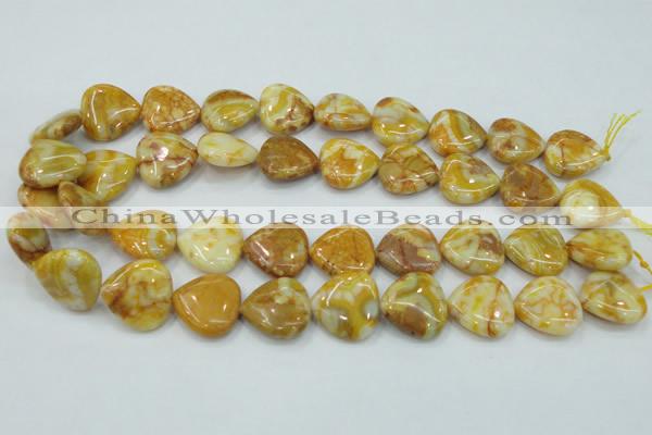 CAB942 15.5 inches 20*20mm heart yellow crazy lace agate beads