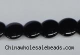 CAB982 15.5 inches 14mm flat round black agate gemstone beads wholesale