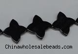 CAB990 15.5 inches 16*16mm flower black agate gemstone beads wholesale