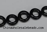 CAB996 15.5 inches 12mm donut black agate gemstone beads wholesale