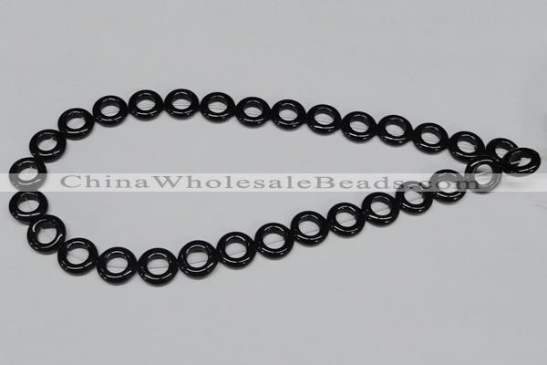 CAB997 15.5 inches 14mm donut black agate gemstone beads wholesale