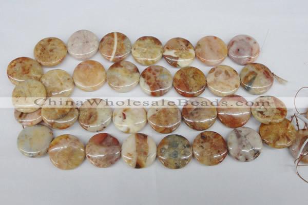 CAG1091 15.5 inches 25mm flat round Morocco agate beads wholesale