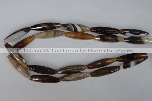 CAG1343 15.5 inches 10*38mm faceted rice line agate gemstone beads