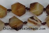 CAG1357 15.5 inches 16*18mm faceted nuggets line agate gemstone beads