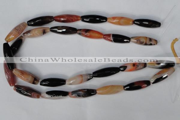 CAG1360 15.5 inches 10*30mm faceted rice line agate gemstone beads