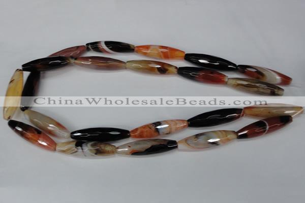 CAG1361 15.5 inches 10*38mm faceted rice line agate gemstone beads