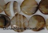 CAG1378 15.5 inches 20mm faceted coin line agate gemstone beads