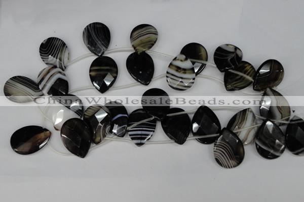 CAG1401 Top-drilled 22*30mm faceted teardrop line agate gemstone beads