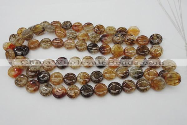 CAG1461 15.5 inches 15mm flat round dragon veins agate beads