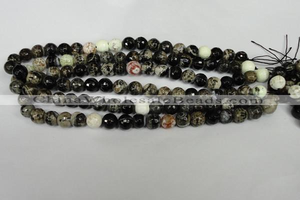 CAG1525 15.5 inches 10mm faceted round fire crackle agate beads