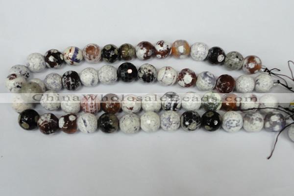 CAG1551 15.5 inches 14mm faceted round fire crackle agate beads