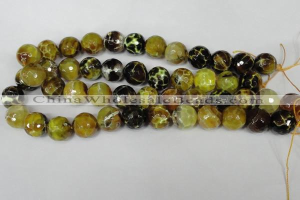 CAG1557 15.5 inches 16mm faceted round fire crackle agate beads