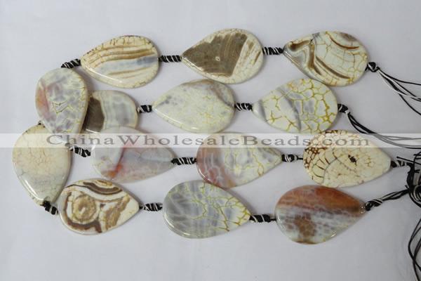 CAG1572 15.5 inches 30*45mm flat teardrop fire crackle agate beads