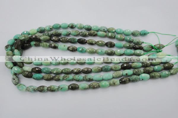 CAG1606 15.5 inches 8*10mm faceted rice green grass agate beads