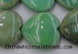 CAG1612 15.5 inches 30*30mm heart green grass agate beads