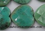 CAG1614 15.5 inches 30*30mm faceted heart green grass agate beads