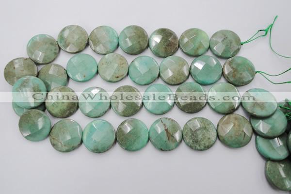 CAG1615 15.5 inches 25mm faceted coin green grass agate beads