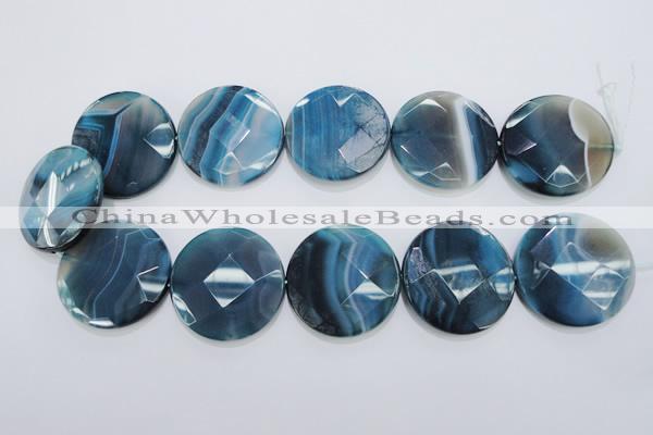 CAG1640 15.5 inches 35mm faceted coin blue agate gemstone beads