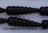 CAG1697 15.5 inches 10*35mm carved teardrop black agate beads