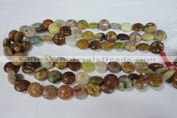 CAG1726 15.5 inches 15mm flat round rainbow agate beads wholesale