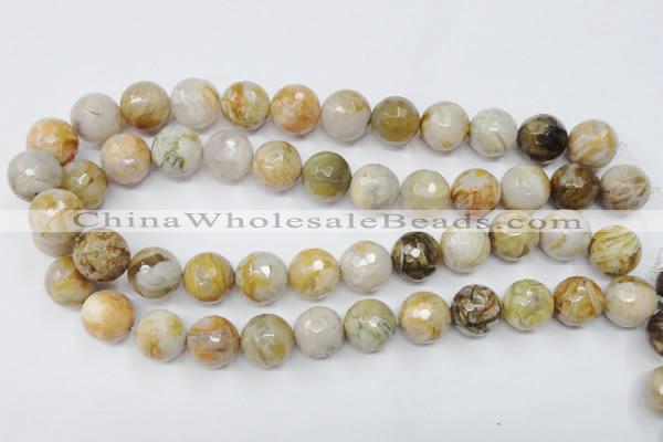 CAG1835 15.5 inches 16mm faceted round bamboo leaf agate beads