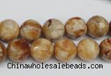 CAG1888 15.5 inches 12mm faceted round lemon crazy lace agate beads