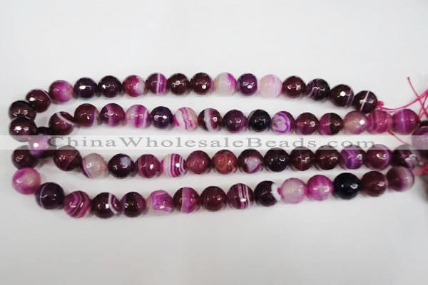 CAG2088 15.5 inches 12mm faceted round fuchsia line agate beads