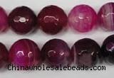 CAG2089 15.5 inches 14mm faceted round fuchsia line agate beads