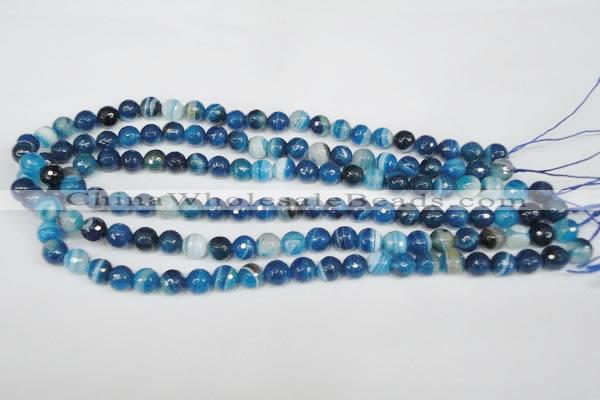 CAG2105 15.5 inches 10mm faceted round blue line agate beads
