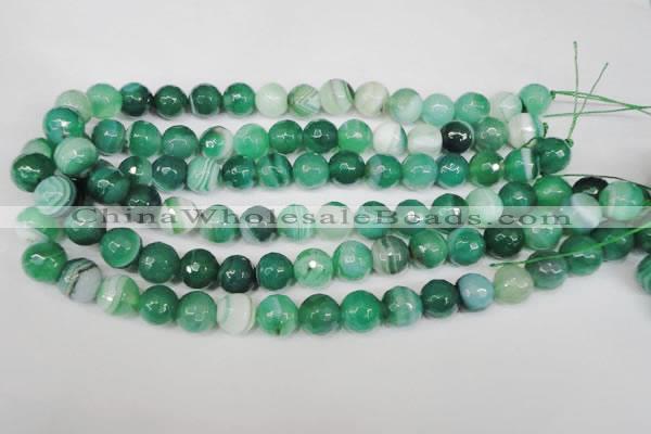 CAG2115 15.5 inches 12mm faceted round green line agate beads