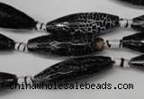 CAG2291 15.5 inches 10*30mm faceted rice fire crackle agate beads