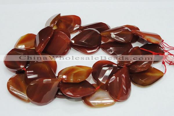 CAG231 15.5 inches 30*40mm faceted twisted teardrop red agate beads