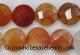 CAG2396 15.5 inches 20mm faceted coin red agate beads wholesale