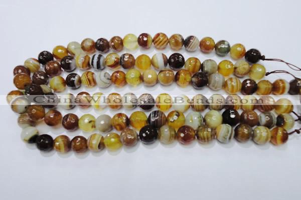 CAG2712 15.5 inches 8mm faceted round yellow line agate beads