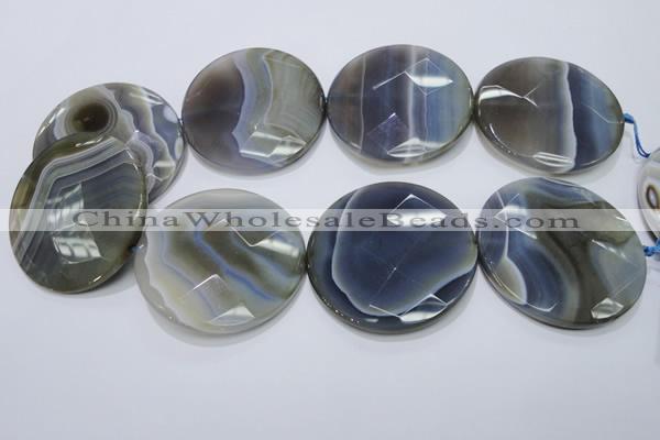 CAG2729 15.5 inches 50mm faceted coin grey line agate beads