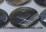 CAG2737 15.5 inches 25*35mm faceted oval grey line agate beads