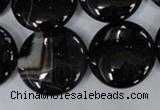 CAG2912 15.5 inches 22mm flat round black line agate beads