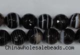 CAG2983 15.5 inches 10mm faceted round black line agate beads