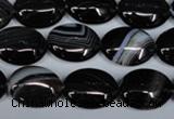 CAG3002 15.5 inches 12*16mm oval black line agate beads